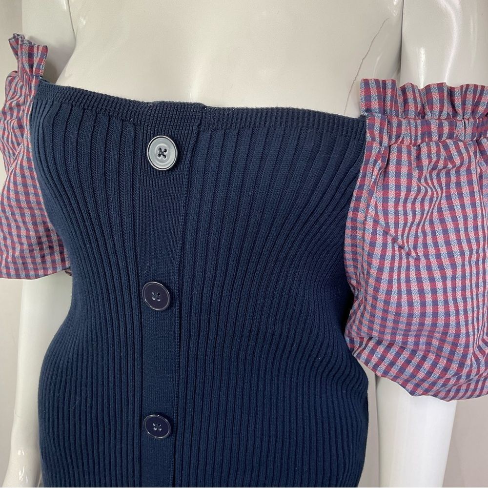 NEW Maeve By Anthropologie Navy Blue Rib Knit Short Puff Sleeves Sweater Dress M - Picture 13 of 13